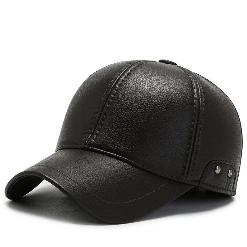 

Зимняя шапка Бейсболка Осенне-зимняя новая теплая и холодная шапка Кепка с козырьком Шапка с ушками Мужская шапка Хлопковая шапка тренд Adjustable темно-коричневого