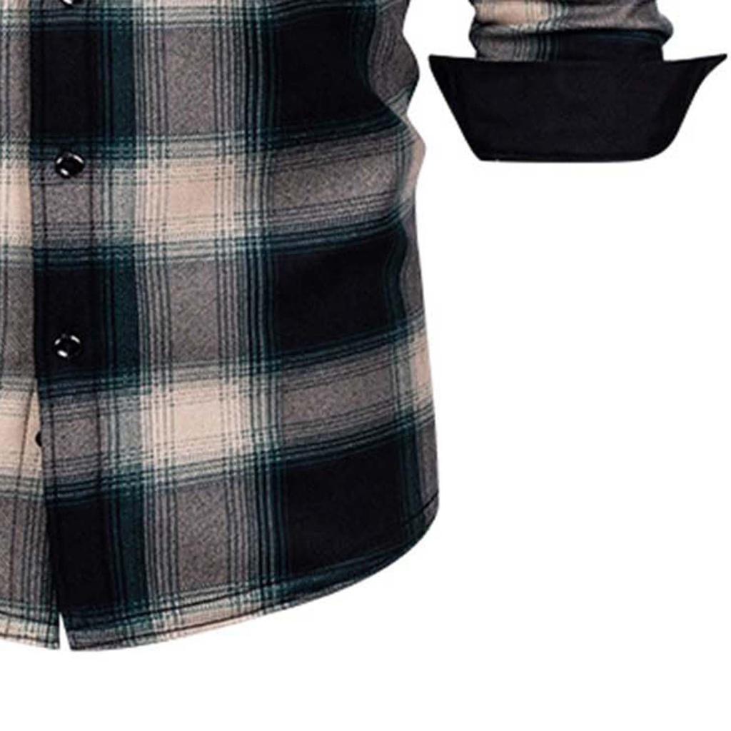 Men's Casual And Trendy Checked Button Cardigan, Men's Lapel Long-sleeved Inner Fleece Warm Coat