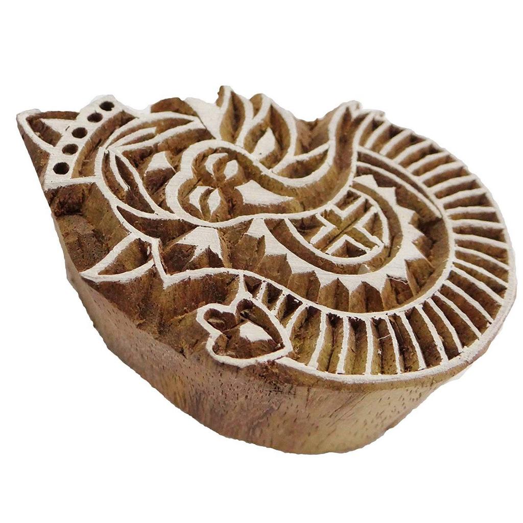 Handgewölbter Lord Ganesha-Holzblock, dekorativer Textildruck auf Stoff
