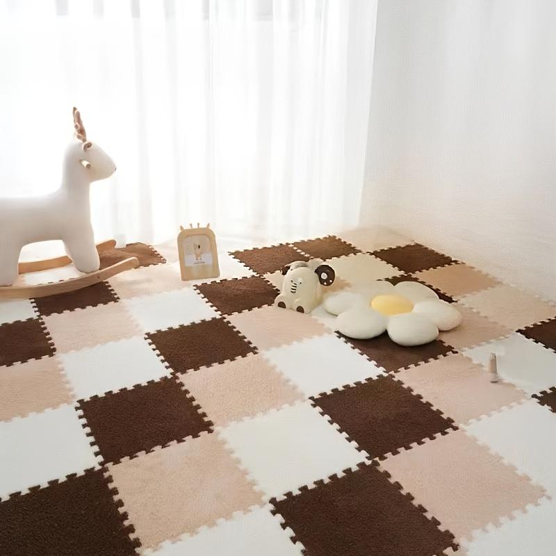 

15pcs Thick Plush Interlocking Mat Tiles for Bedroom Living Room Square Washable Soundproof Warm Suitable for All Seasons 15Pcs