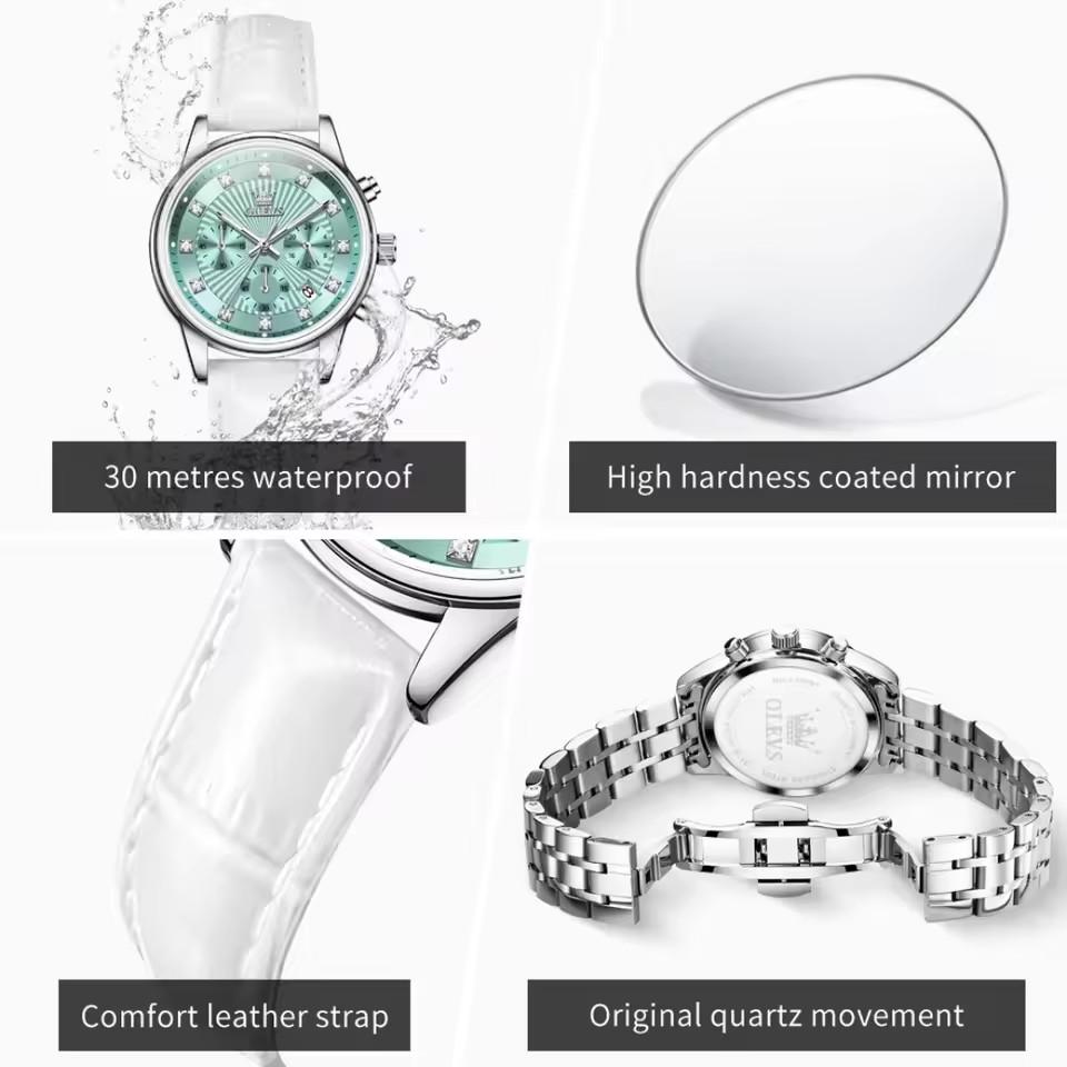 New Business Womens Watches Luxury Leather Chronograph Quartz Watch for Ladies Fashion Wristwatch Relogio Mujer