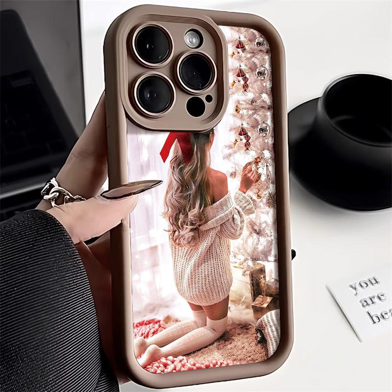 

Рождественский чехол для iPhone 11 13 12 14 15 16 Pro Max XR XS Samsung A15 A55 A05 Redmi 12 13C OPPO A16 A18 A60 Reno 11 Vivo Y17S Y12 infinix note Infinix Note 40 Pro 4G 5G кофейный