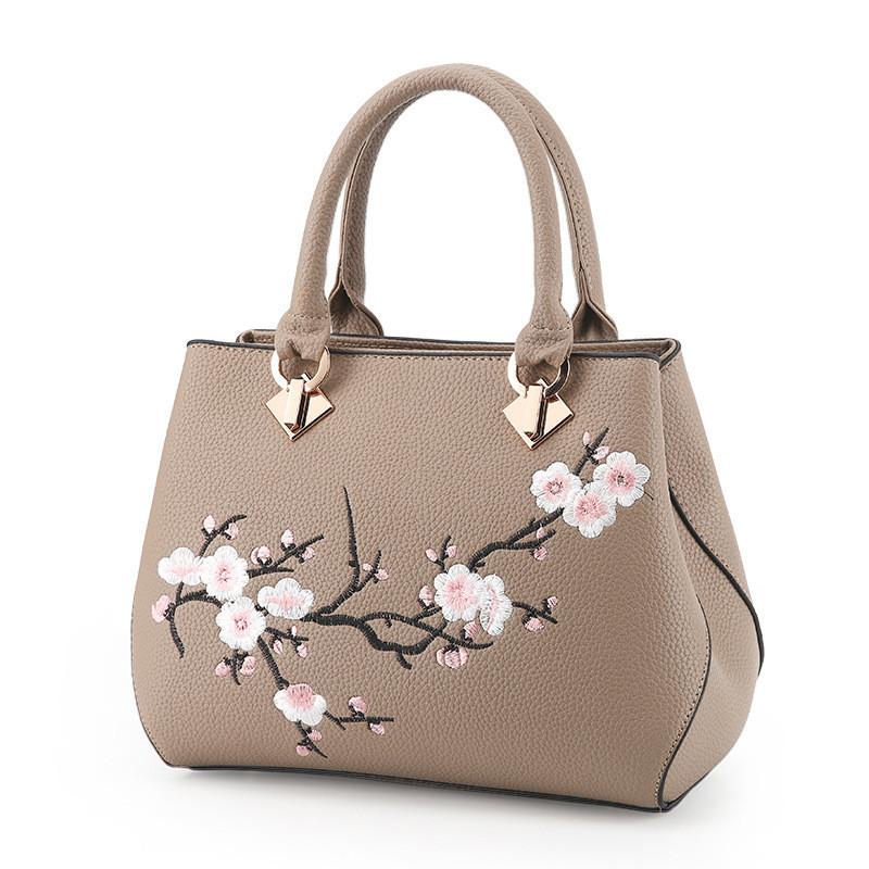 Womens Business Casual Shoulder Bag With Flower Embroidery Design And Organizer Storage