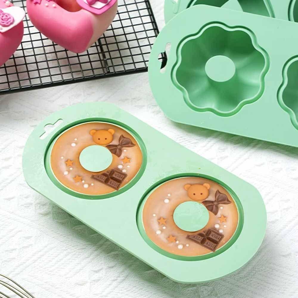 DIY Doughnut Baking Mold 2-Cavity Cake Mold Easy to Demold Silicone Baking Pan  Bakery Tools