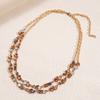 Diamond-set geometric double-layer color necklace, court style niche light luxury temperament necklace