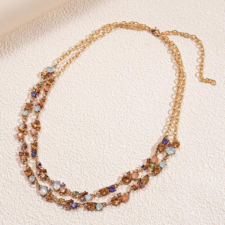 Геометрическое двухслойное цветное колье с бриллиантами, нишевое колье в придворном стиле, подчеркивающее темперамент, легкая роскошь