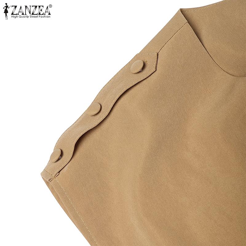 ZANZEA Women Casual Round Neck Summer Short Sleeve Elegant Dress