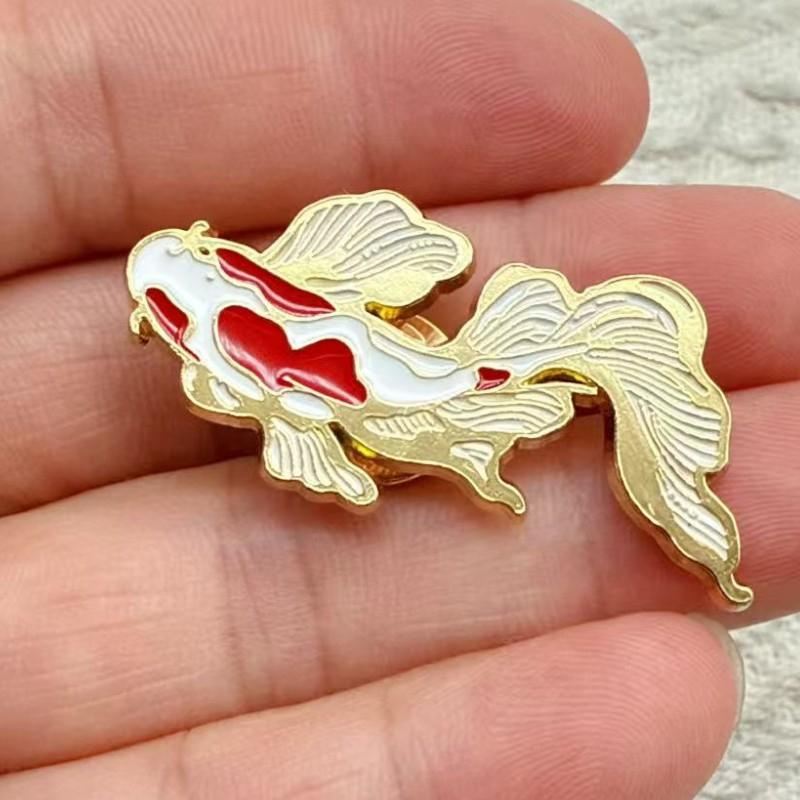 Red White Enamel Koi Brooches for Women Gold Anime Pins Chinese Lucky Fish Shape Brooch Women's Clothing Accessories