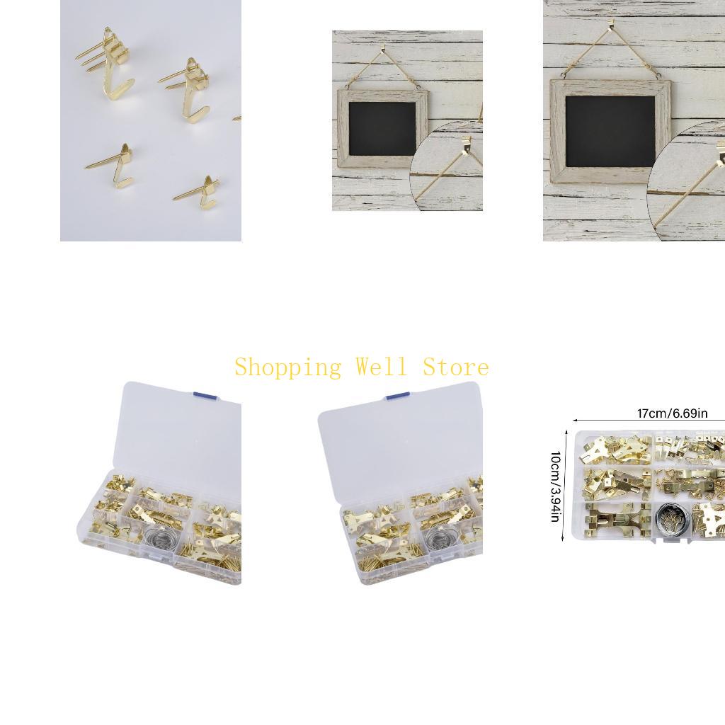 

KX4B 220Pcs Heavy Duty Picture Hanger Set Practical Brass Plated Steel Hook for Photos and Mirrors on Drywalls and China Mainland