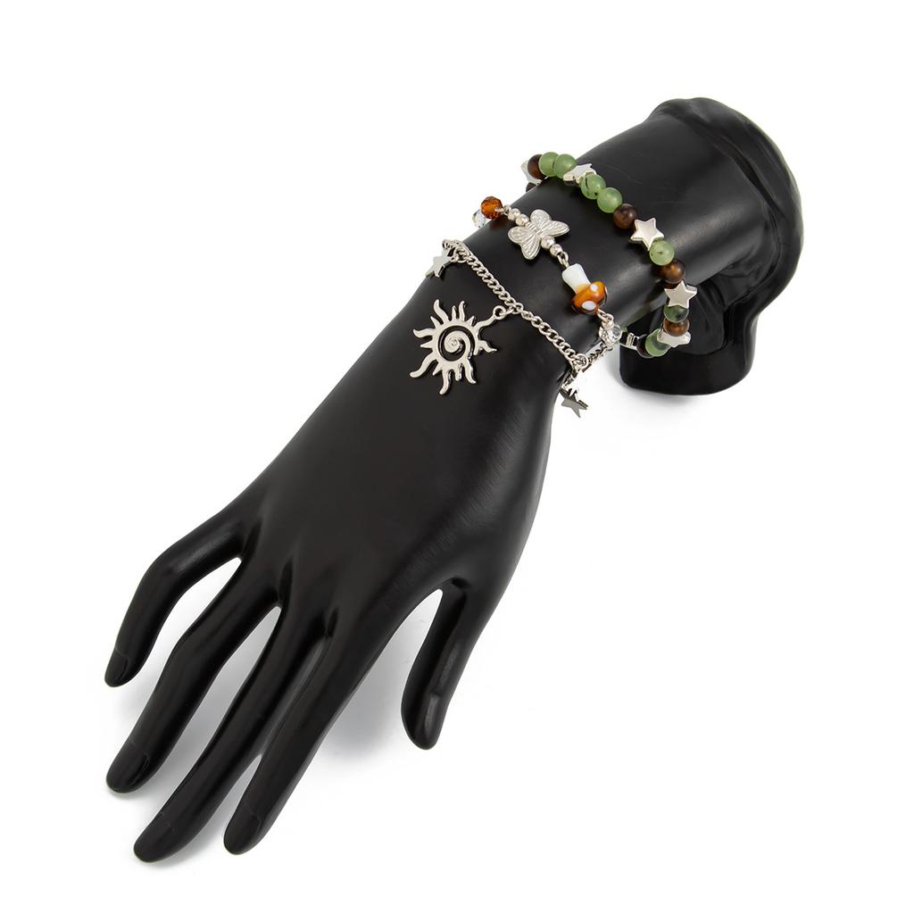 Boho Bransoletka z Kamiennych Koralików Słońce dla Kobiet Biżuteria Wakacyjna Prezent Spiralny Design Motyl Wielowarstwowa Zawieszka Gwiazda Etniczny Styl Bransoletka Tkana Bransoletka