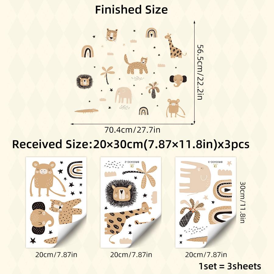3Pcs Cartoon Boho Animals Wall Sticker Nursery Wall Stickers Children's Room Wall Decals Kids Room Decor Living Room Decoration