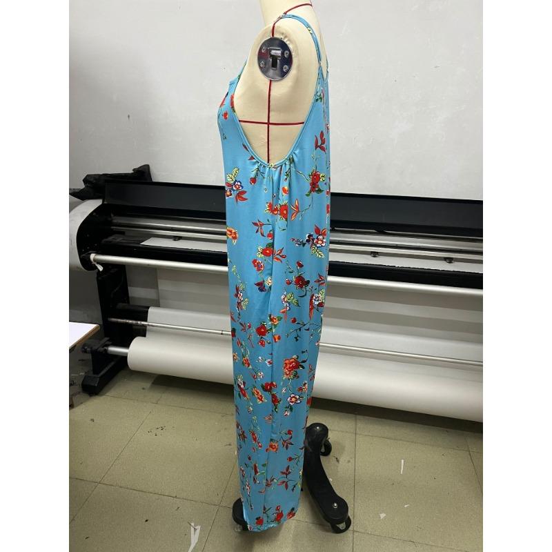 Women Adjustable Strap Floral Printed Casual Loose High Waist Summer Jumpsuit