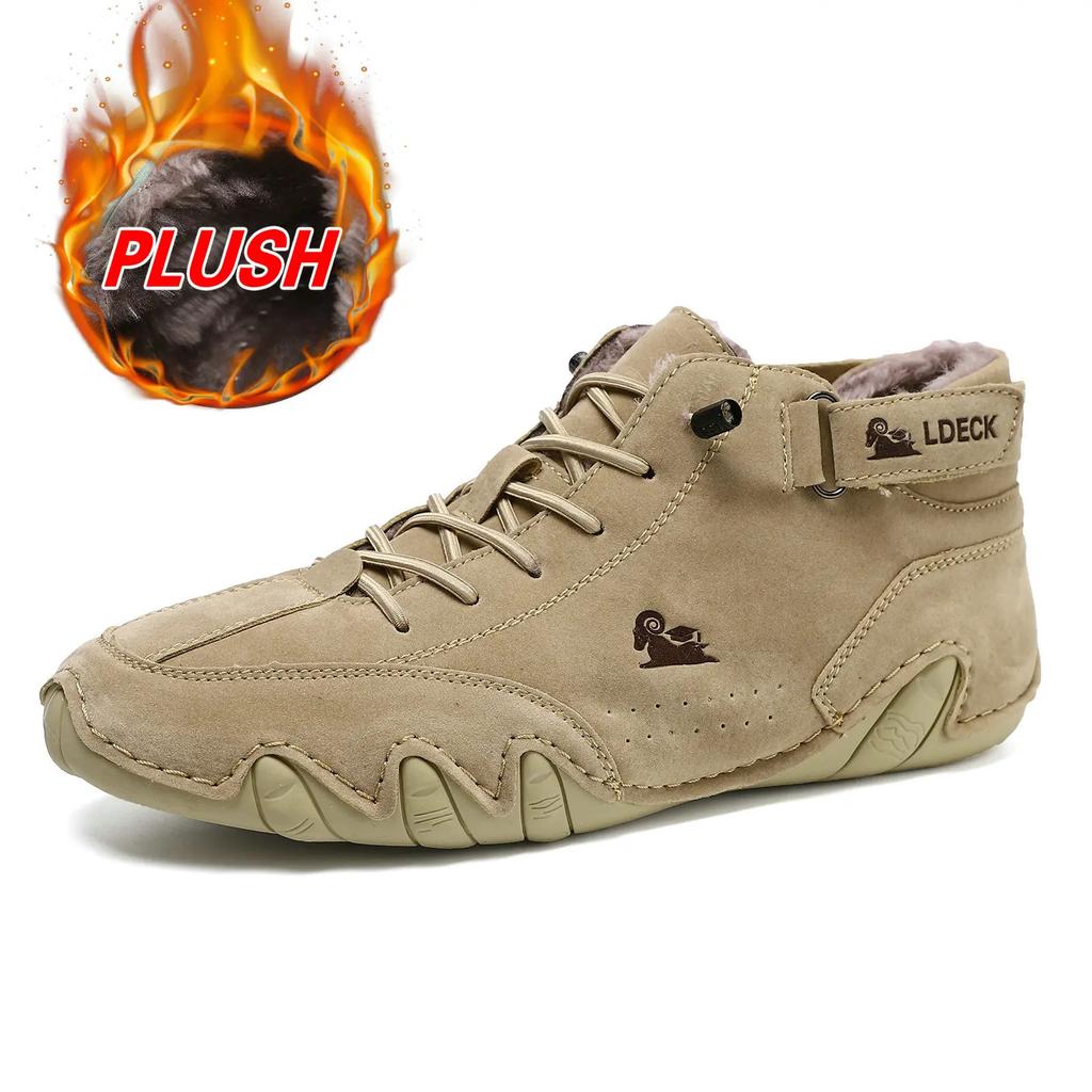 Fashion New Men's Leather Ankle Boots Fashion Soft Sole High Top Sneakers Winter Outdoor Loafers Comfortable Keep Warm Men Boots