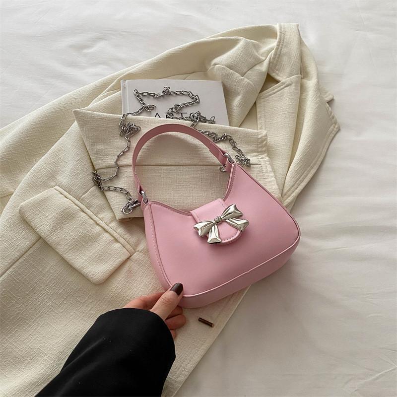 Fashionable 2024 Women's Shoulder Bag Adorable Bow Crescent Design Trendy