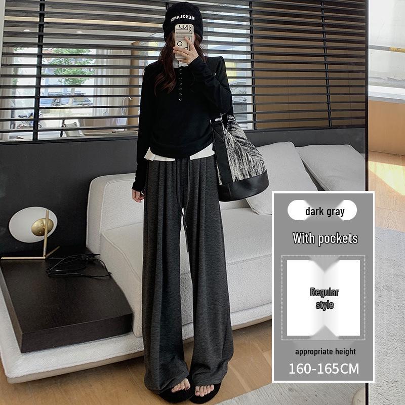 Women's High-Waisted Grey Knit Wide-Leg Pants - Spring/Autumn 2025 Collection