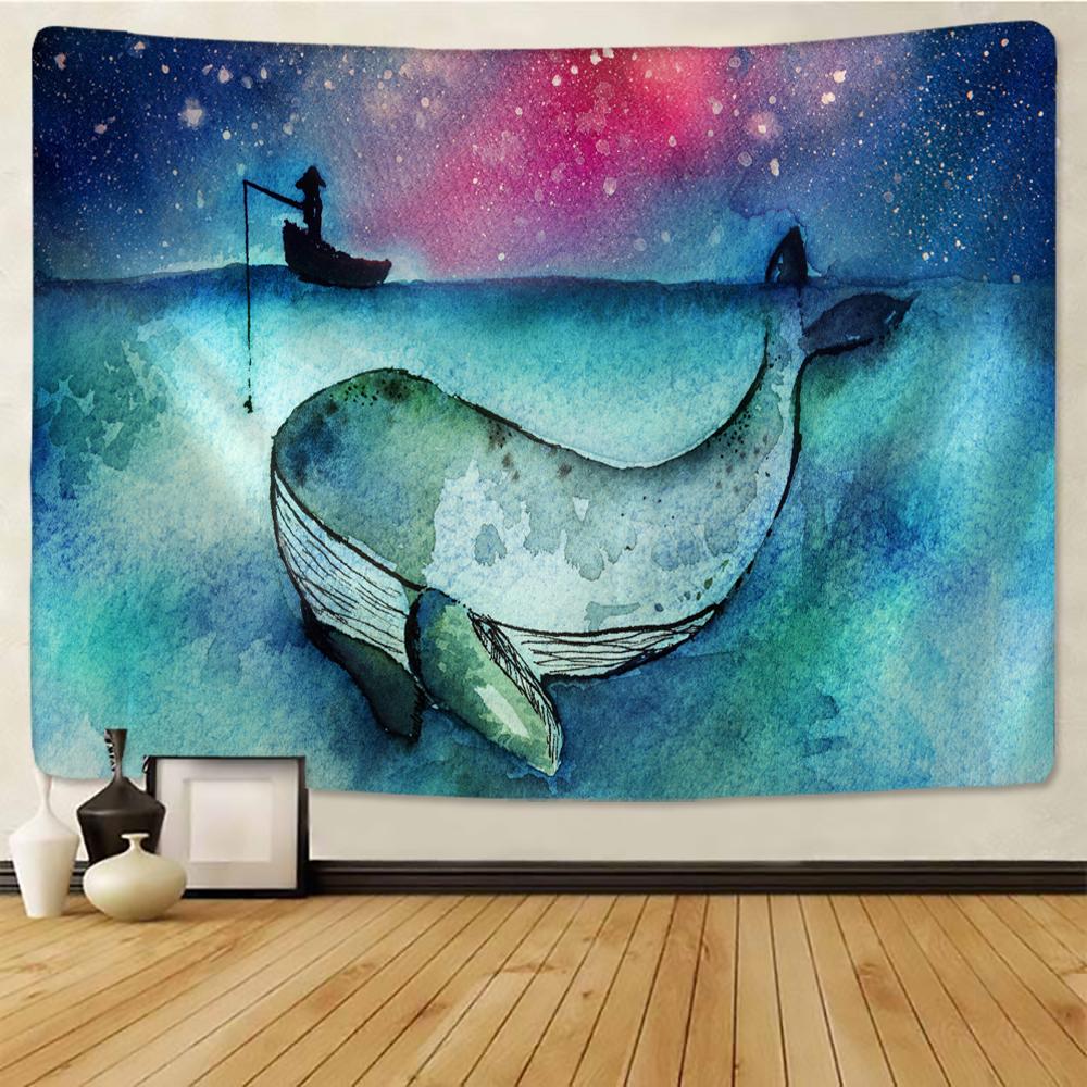 

Гобелен с принтом кита, настенный гобелен с мандалой, пляжный коврик для пикника, простыня для постельного белья, психоделический тапиз, домашний декор, гобелены 95x70CM