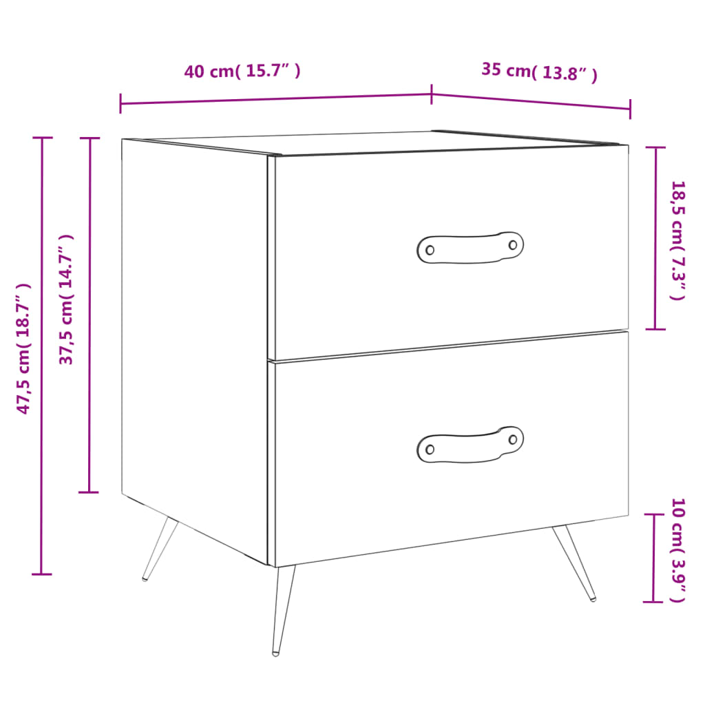 Nightstands (2 pcs) Smoked Oak Finish 40 x 35 x 47.5 cm Engineered Wood