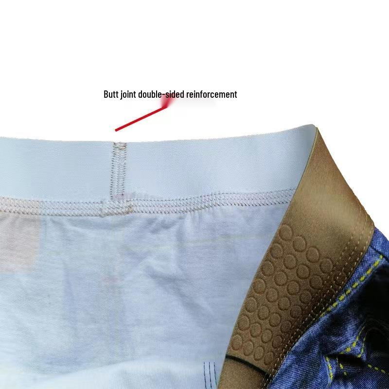 Men's 3D Faux Denim Print Boxer Briefs, Cotton Underwear Trendy Trunk.
