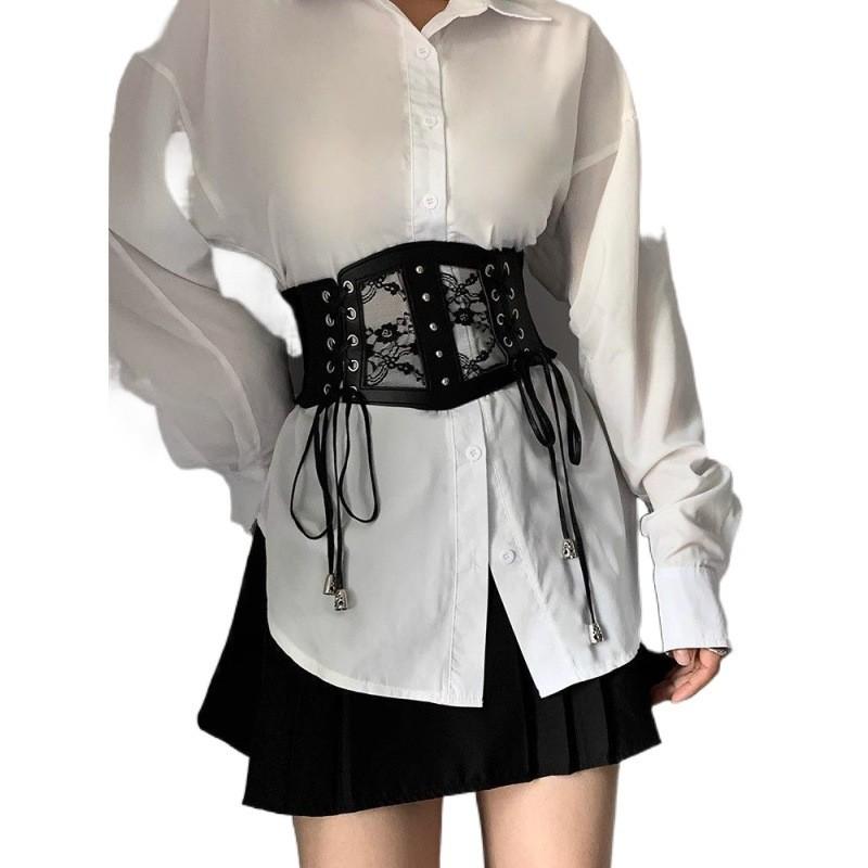 Elegant Vintage Black Lace Waist Belt Wide Fashion Accessory For Women Dresses