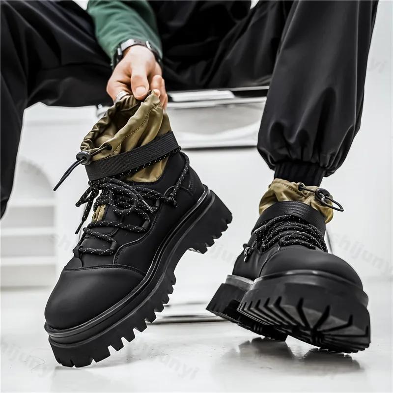 Fashion Men Casual Shoes High Top Platform Ankle Boots Autumn Winter Non-slip Work Shoes Climbing Outdoor Travel Walking Boots