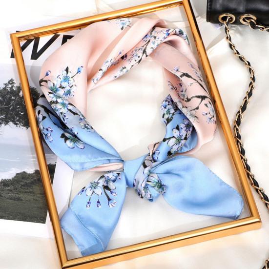 Sunscreen Exquisite Decorative Faux Silk Scarf Women Elegant Peach Blossom Pattern Square Shawl Costume Accessories