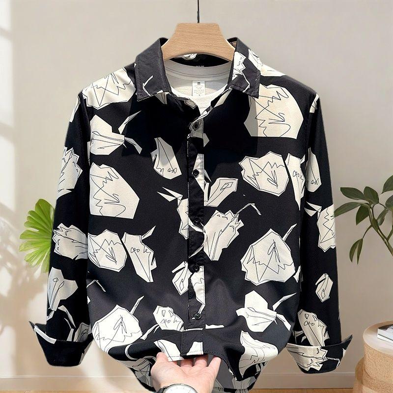 

Мужская рубашка с длинным рукавом с персонализированным принтом, модная, крутая, повседневная, свободная куртка XXXL чёрный