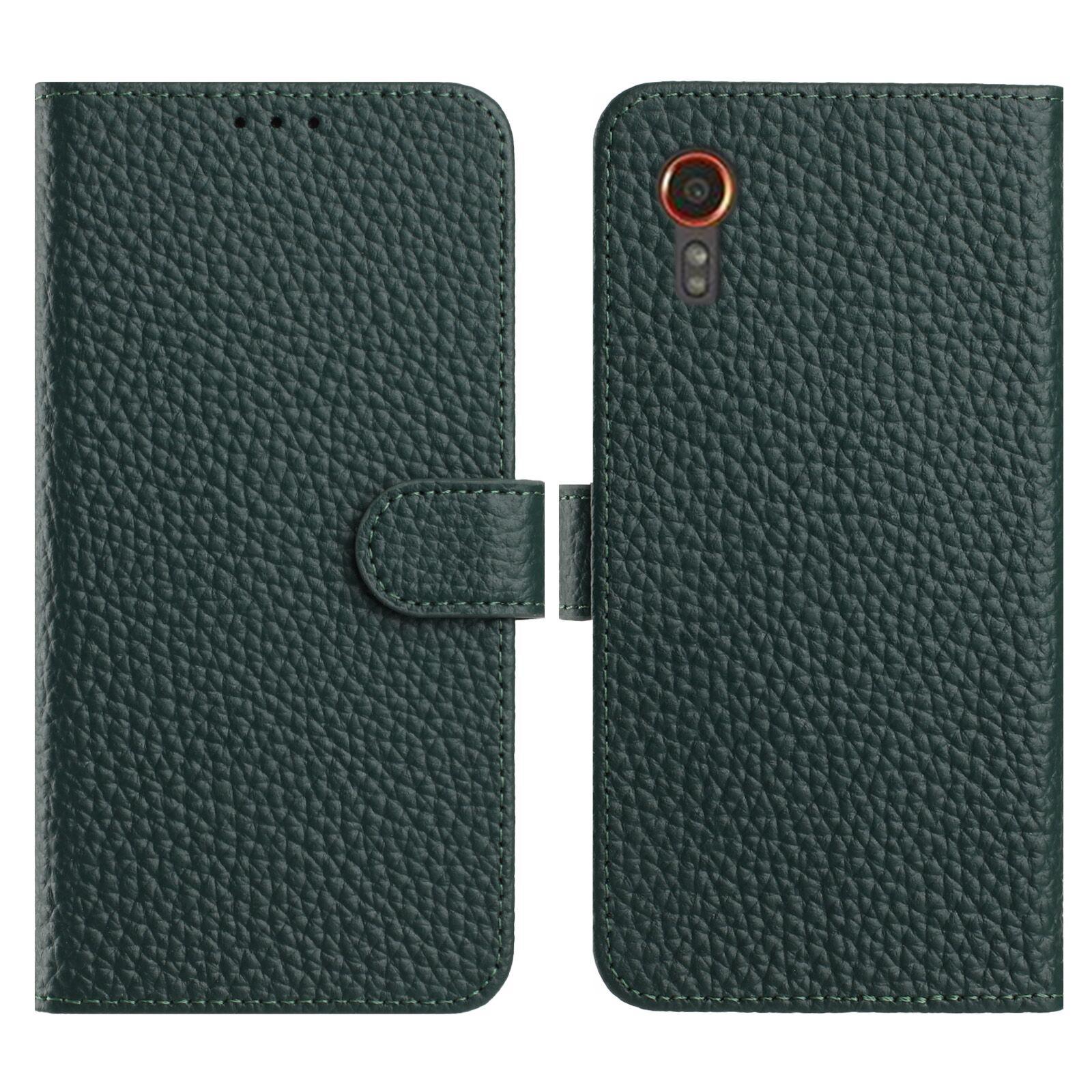

For Samsung Galaxy Xcover7 Case Wallet Stand Litchi Texture Genuine Cow Leather Flip Phone Cover Green