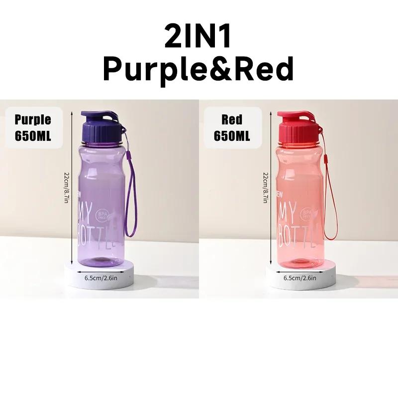 3Pcs Large-capacity Sports Water Bottle 650ml Color Transparent PET Cold Water Cup Space Water Bottle Advertising Plastic Cup
