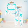 Kids Printed Hooded Long Sleeve Sweatshirt Cuffed Pants Two Piece Set Blue Pink White