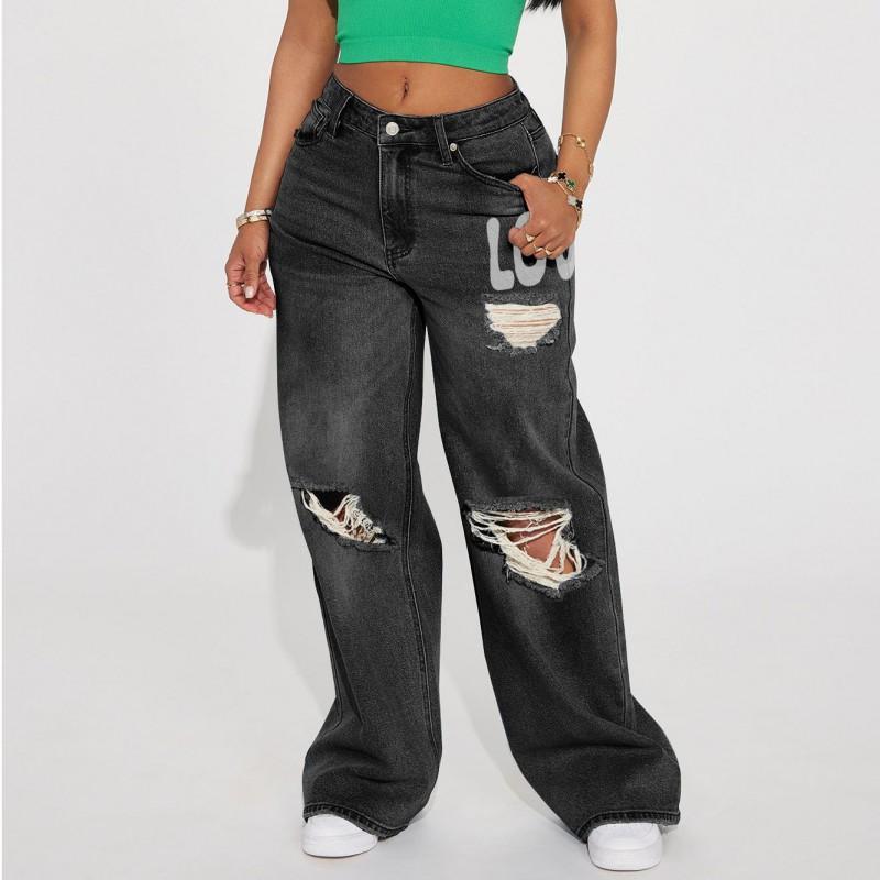 Damen Baggy Jeans Lockerer Sitz Hip Hop Street Style Weites Bein Denim Hose