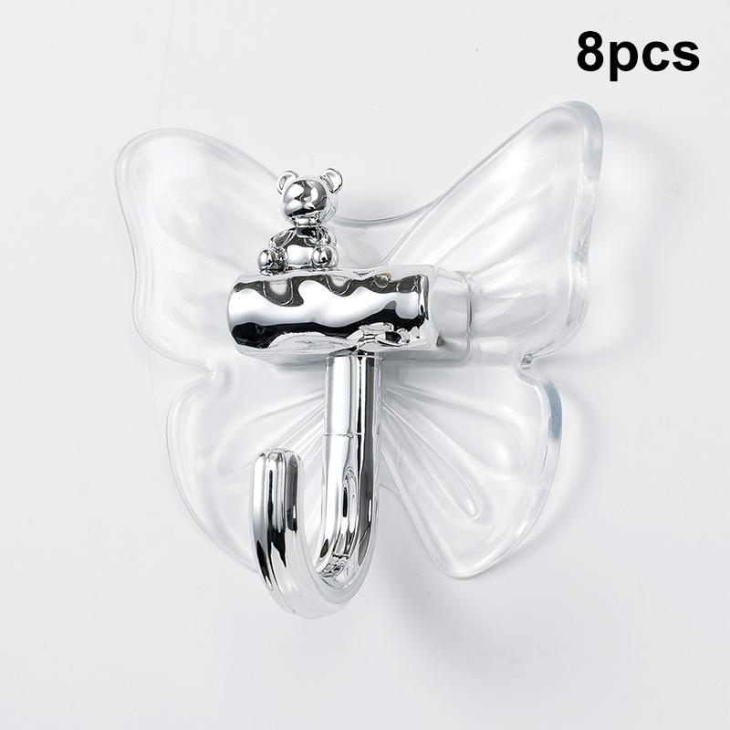 8 Pcs Plastic Butterfly Wall Hooks Wall Mounted Self Adhesive Butterfly Storage Hanger Moisture-proof Decorative Key Holder