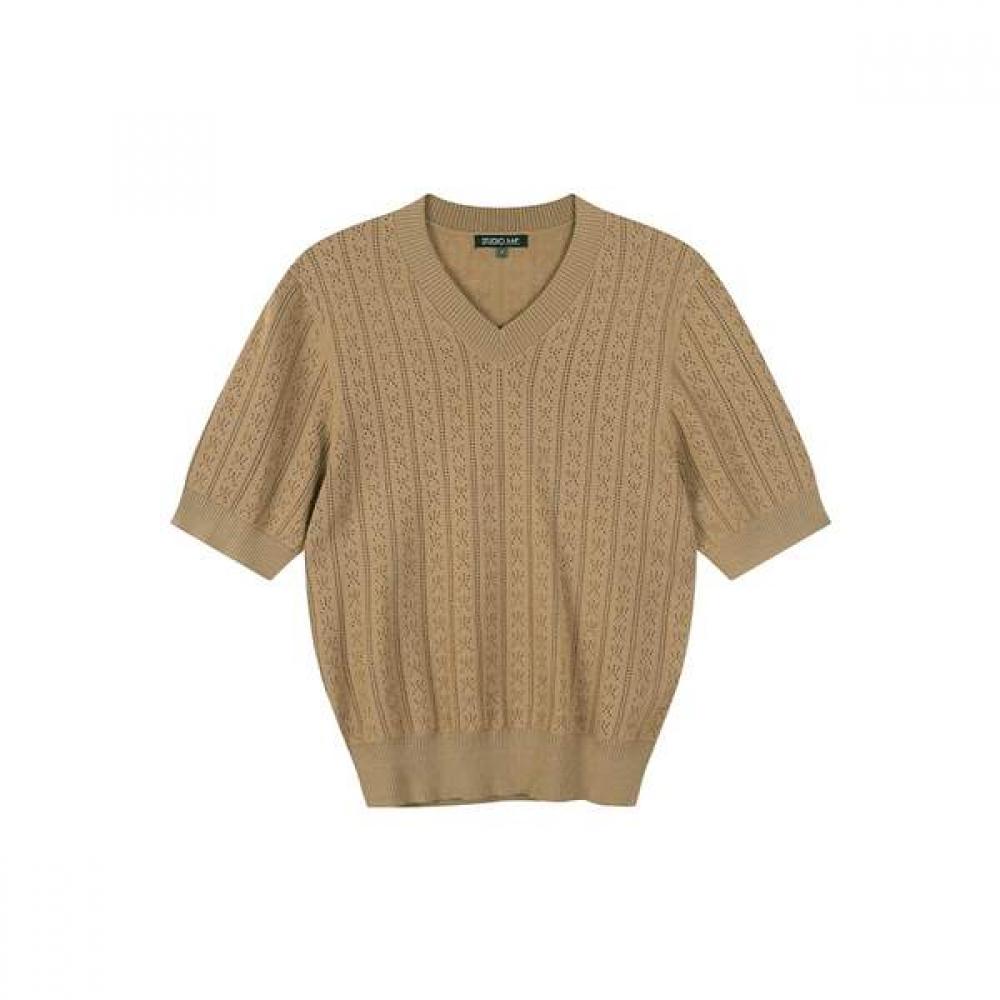 Lap V Neck Crochet Short sleeVe Knit As1kh267 BR (brown)/FF