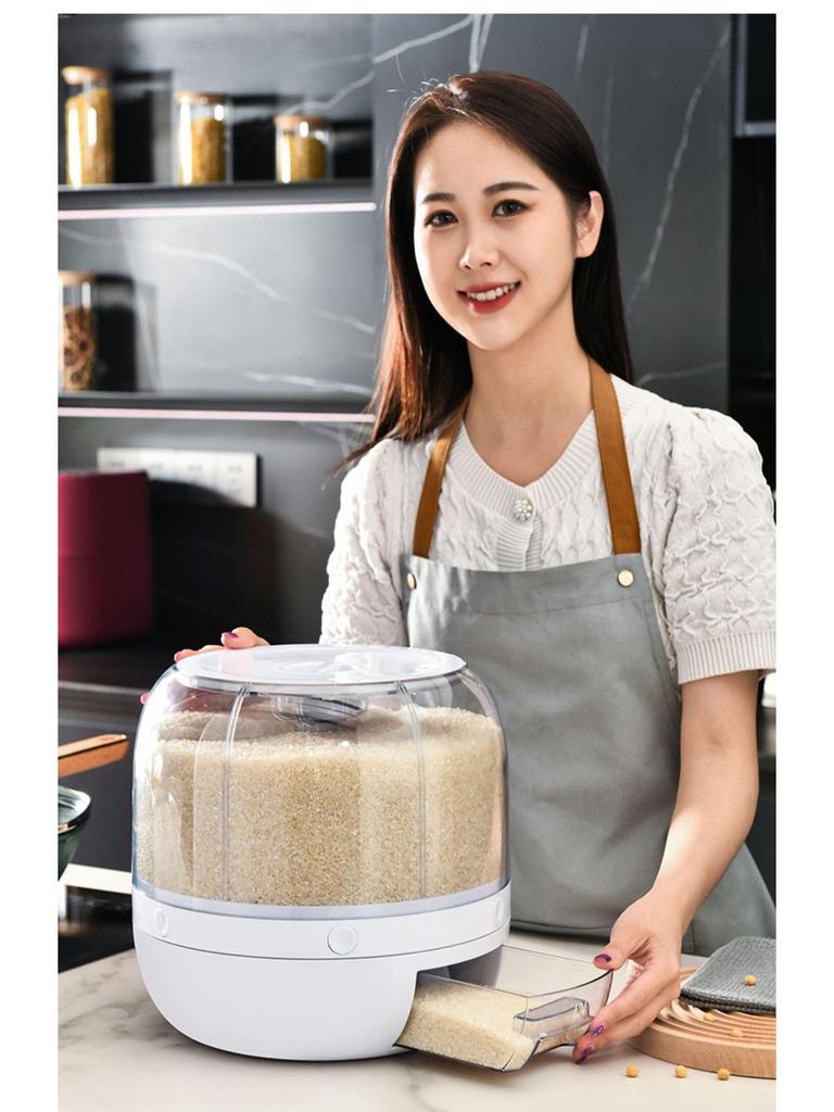 Rotating Rice & Cereal Storage Jar - Insect-Proof, Moisture-Proof, Sealed Compartment