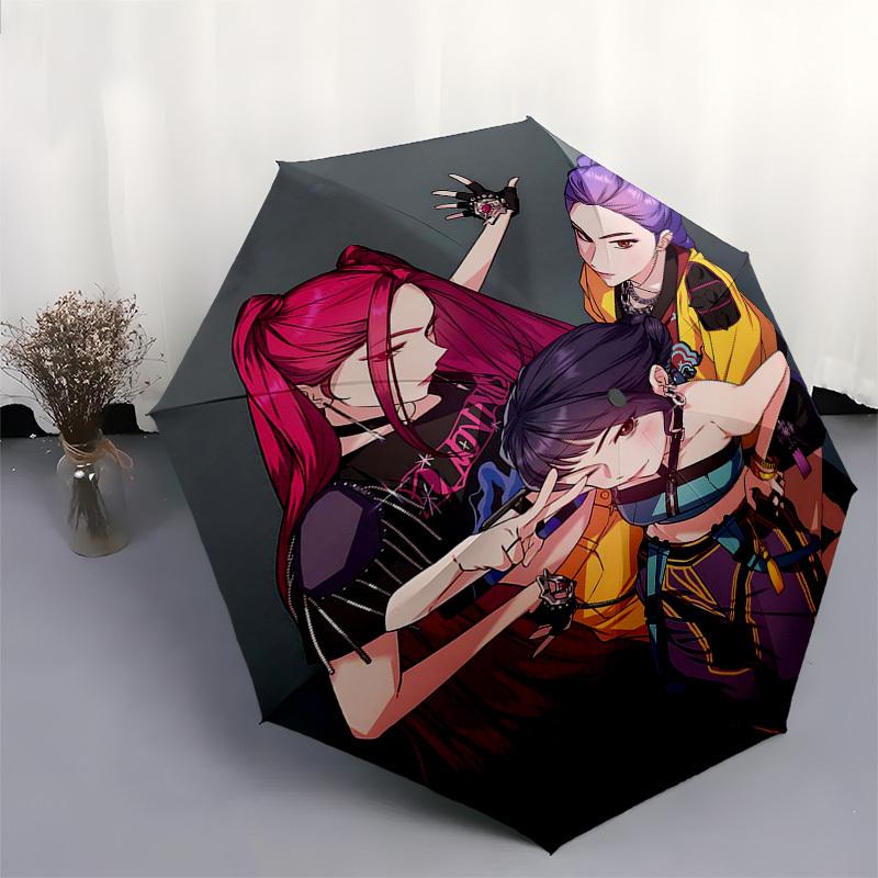 1pc Anime Characters Heart Shape Automatic Folding Umbrella, Portable 3-Fold Design with Iron Frame, Perfect for Outdoor Use, Festive Gifts, Travel, D