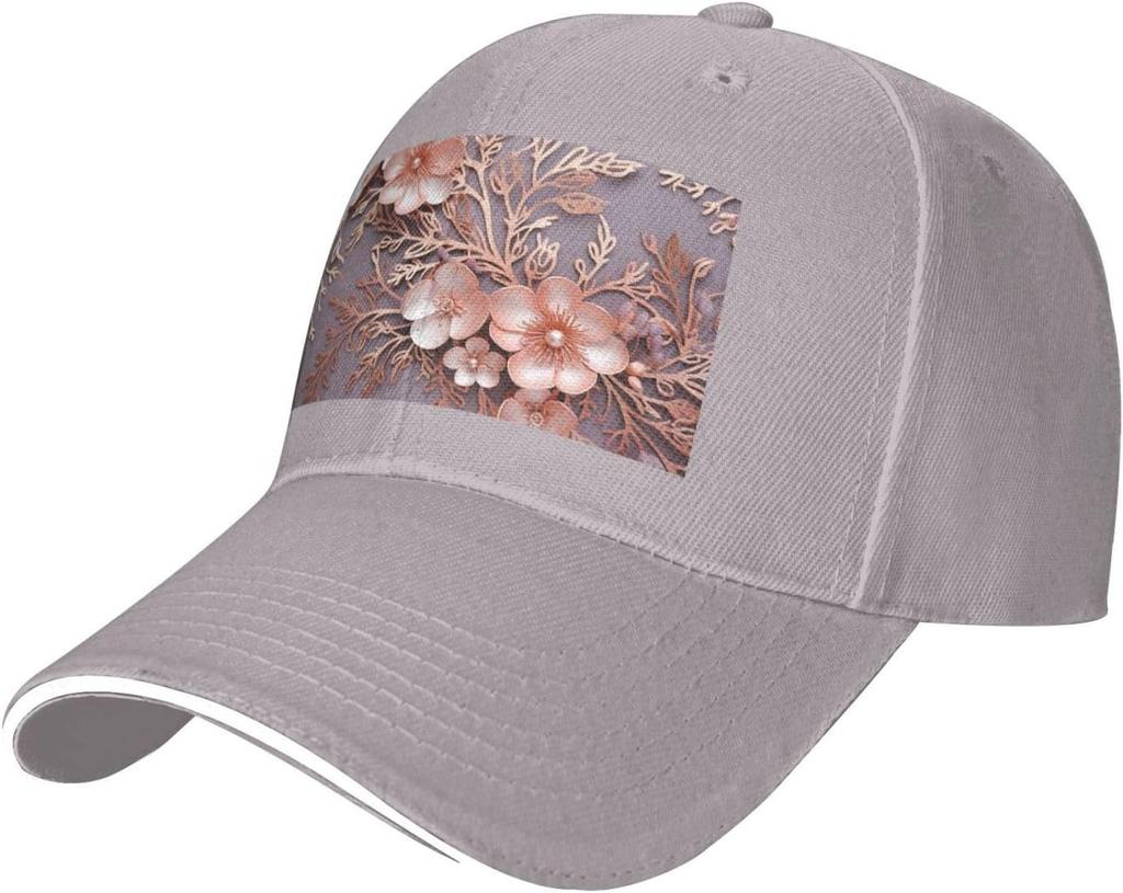 Rosa Blumenspitze Print Baseballkappe Polyester Verstellbar Sonnenschutz Lässig Golf Truckerhut