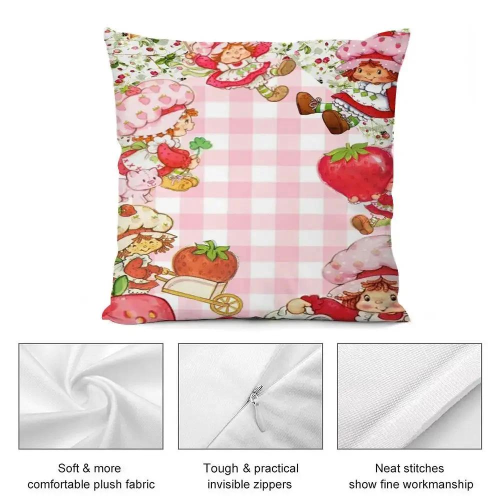 Kawaii S-Erdbeer-Shortcakes Kissenbezug Kurzer Plüsch Doppelseitiger Druck Quadratische Dekokissenbezüge Sofa Heimkissen Dekoration