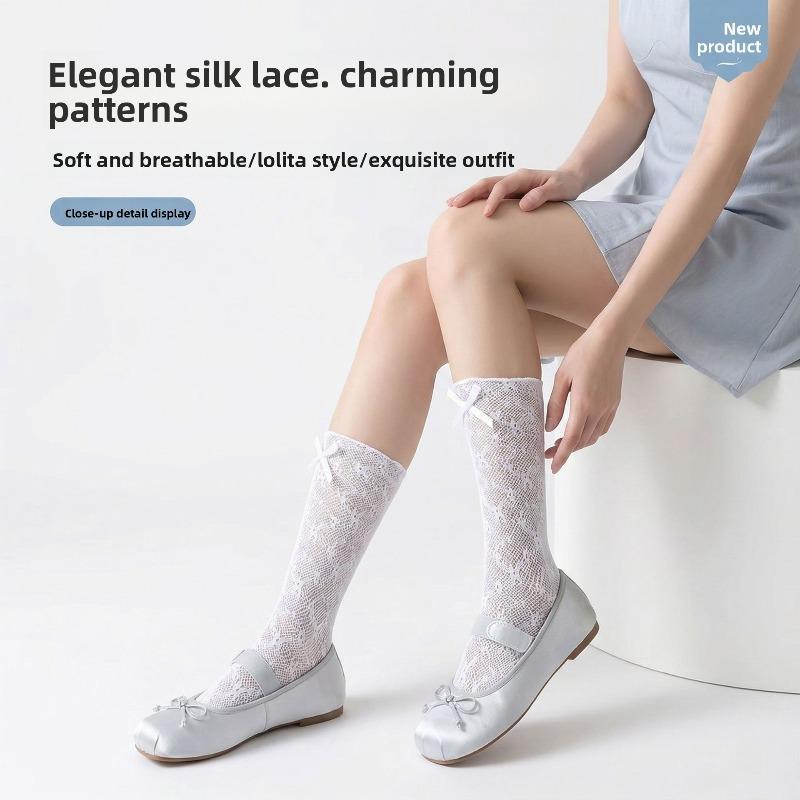 Spring and Summer Bow-knit Socks That Don't Come Off. Pure Erotic Lolita Style Stockings. Breathable, Slimming, and Good for Skin and Legs.