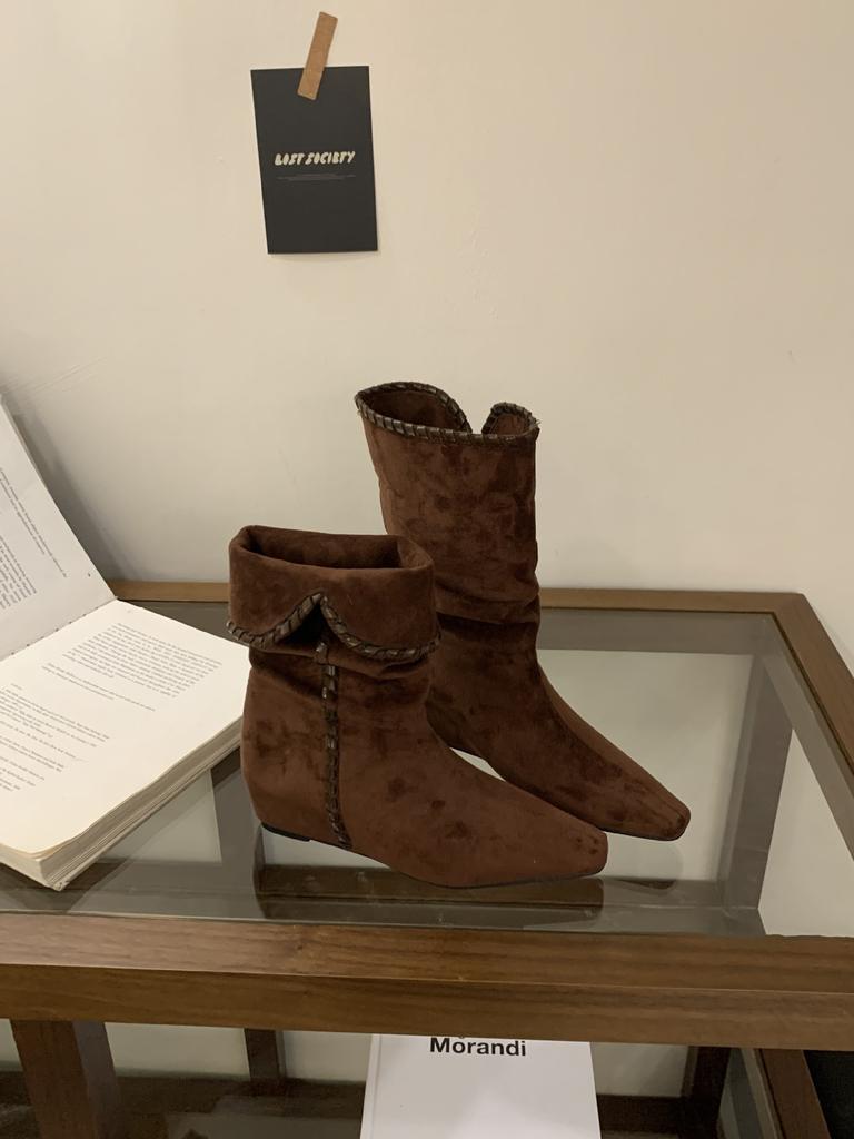 2025 Herbst und Winter neue nomadische innen erhöhende Wildlederstiefel Westernstiefel mittelhohe Stiefel können durch zwei Stiefel gefaltet werden