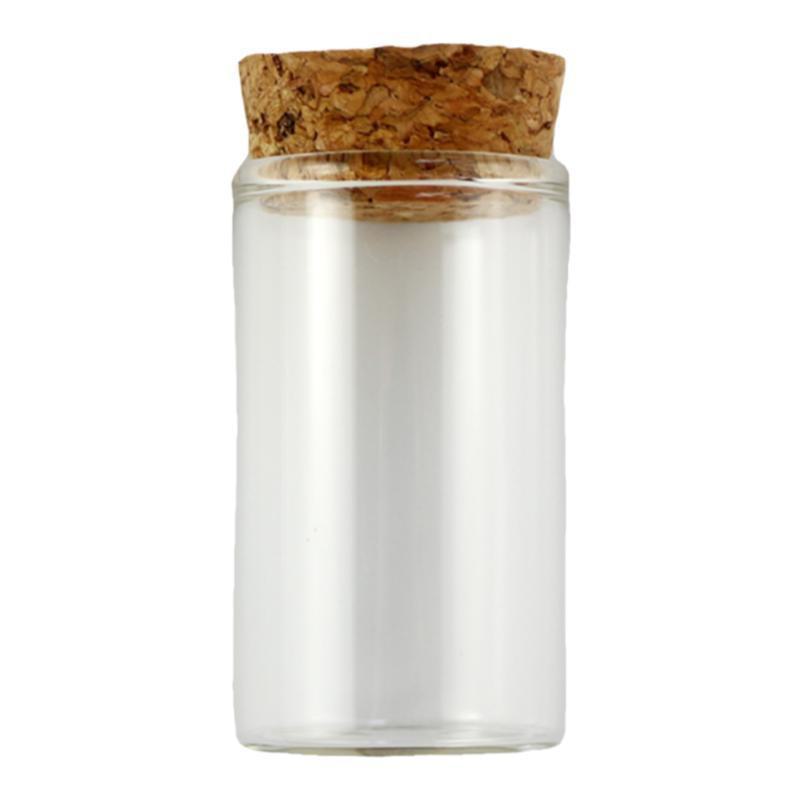 Botella de vidrio transparente de 15 ml con tapa y tapón de madera, cuentas de burbujas y capacidad de 20 ml.