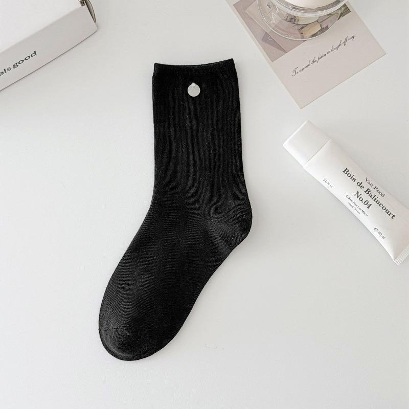 Buttoned Socks - Children s Spring Pure-color Versatile Mid-calf Socks, Pile Socks, Combed Cotton Mid-calf Socks 1 pair чёрный