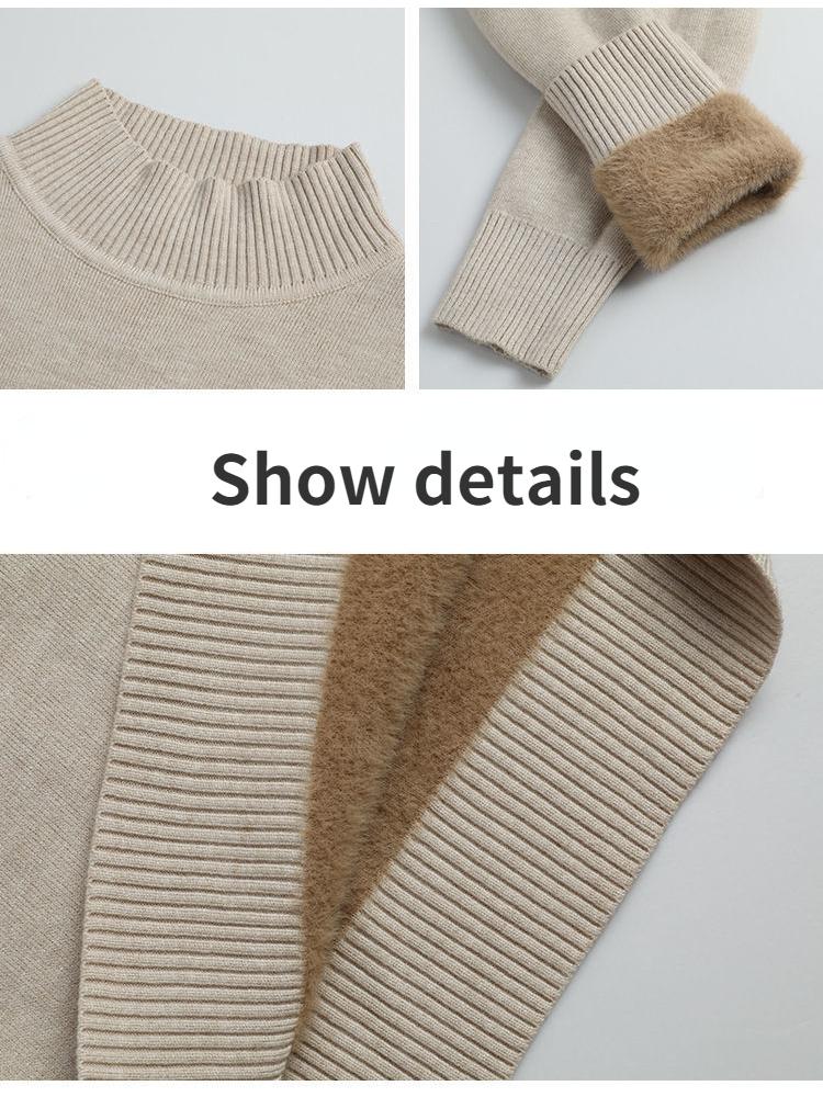 Slim Thicken Knitted Sweater Pullovers Woman Winter Sweater Casual Fleece Lined Warm Knitwear Tops