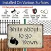 2D Flat, 1pc Shits about To Go Down Humorous Style 8×12 Inch Aluminium Metal Sign Suitable for Those Seeking A Humorous Life Atmosphere for Home or