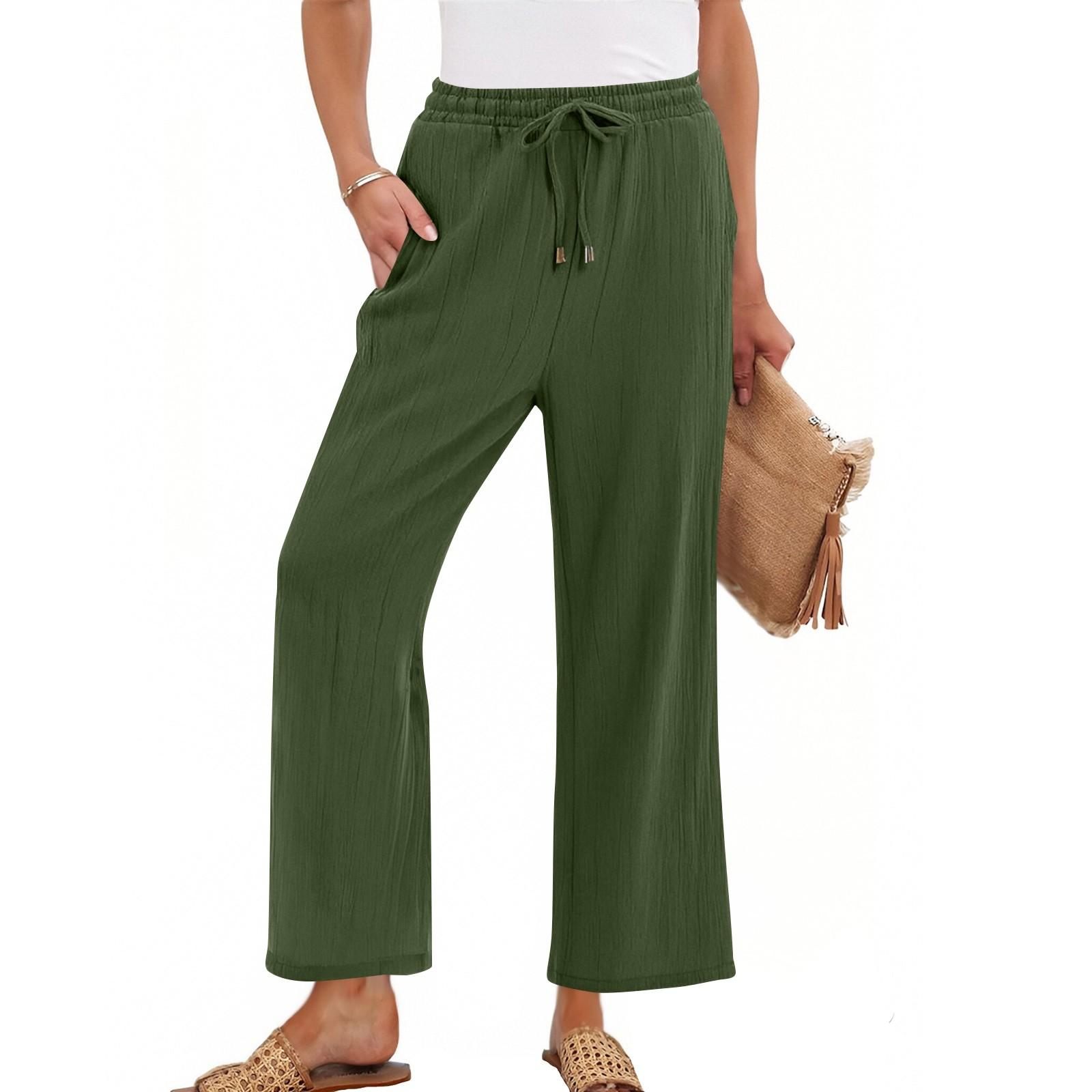 

Женские брюки с высокой талией и регулируемым узлом из струящегося хлопка и льна, широкие брюки L