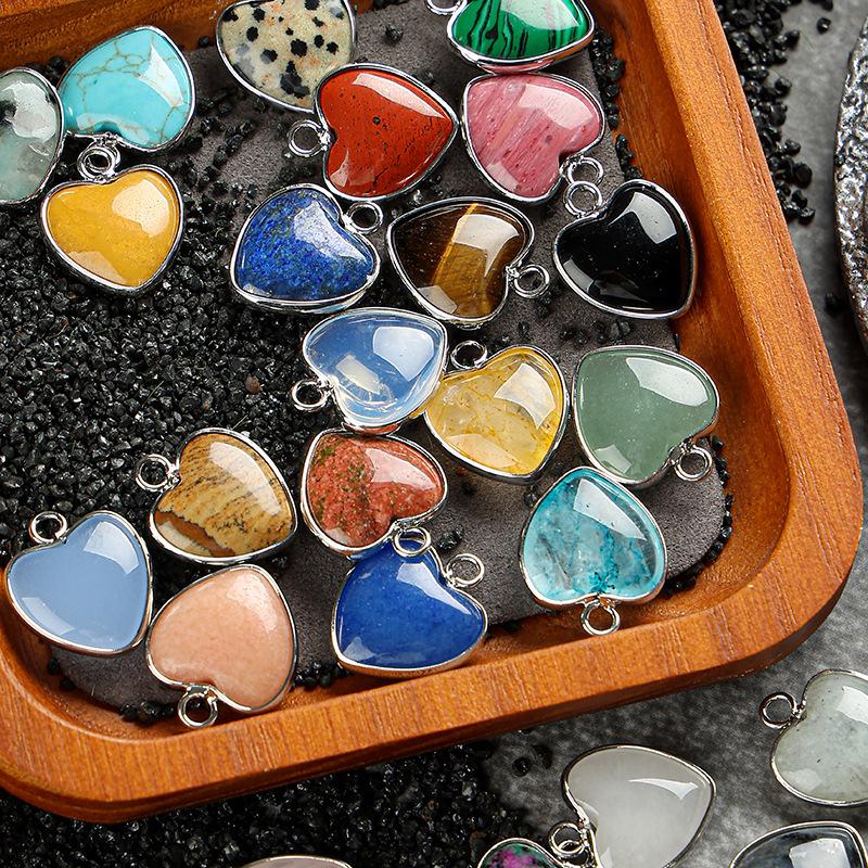 Heart-Shaped 15x19mm Natural Amethyst Agate Jade Bezel Pendant for DIY Jewelry Making