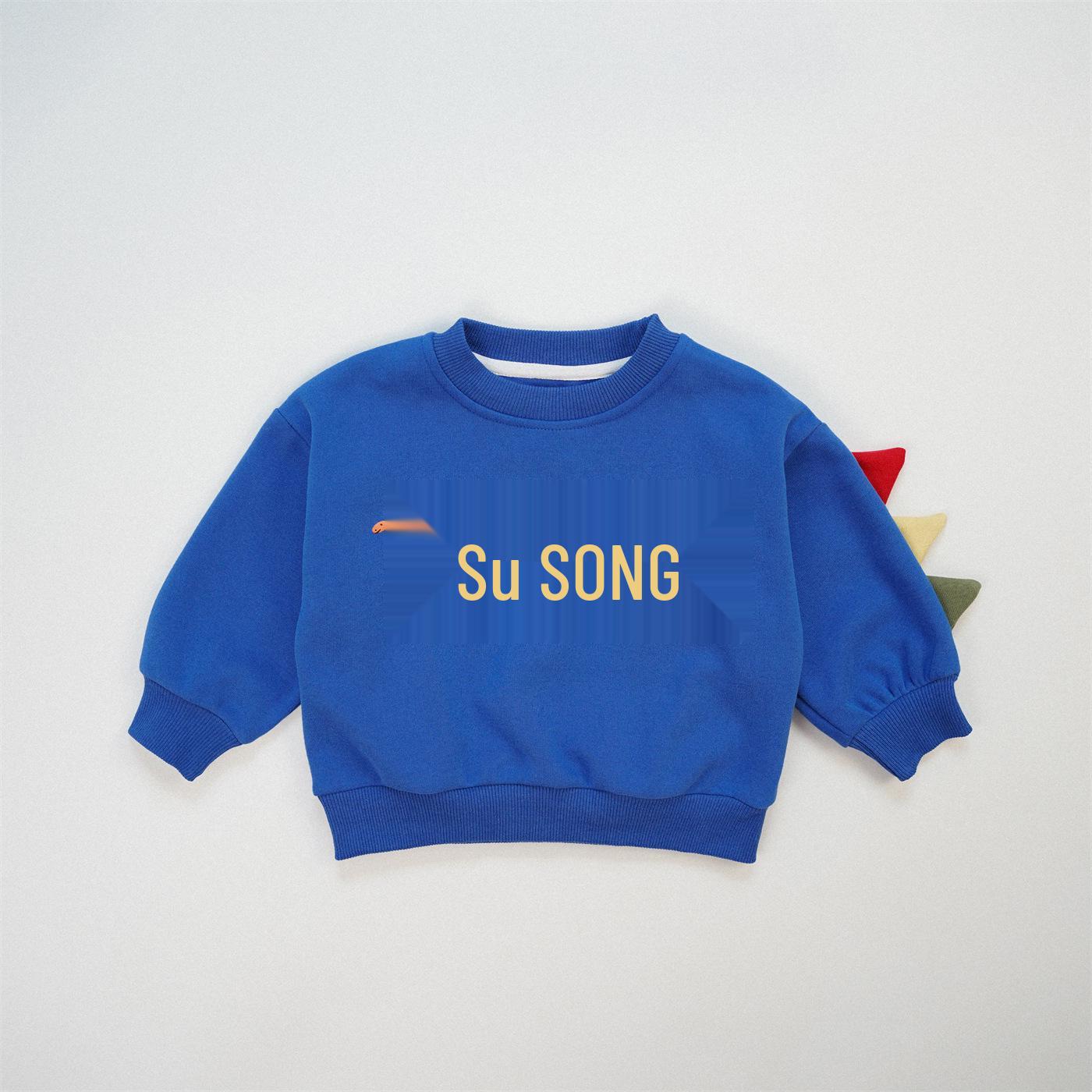 Autumn 2025 Korean Kids Cartoon Hoodie - 3D Print Dinosaur & Letter Design for Boys 120 cm синий
