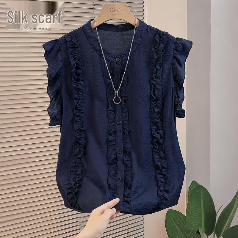 Women s Ruffled Round Neck Sleeveless Blouse XXL
