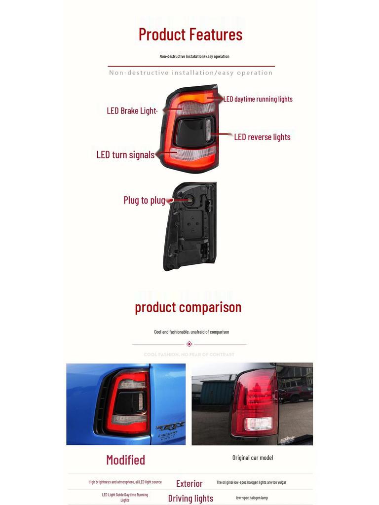 Upgraded LED Rear Tail Lights with Turn Signals & Daytime Running Lights for 09-18 Dodge Ram