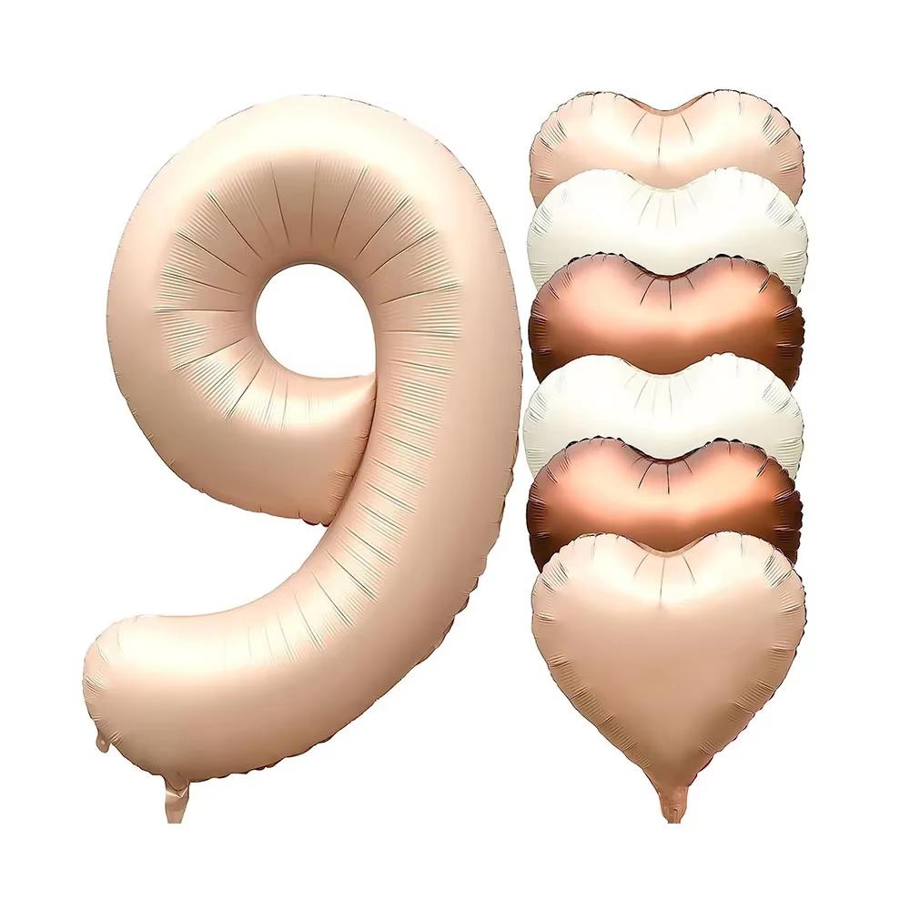 7pcs 32inch Number Balloons Set Helium Balloon with Big Heart Balloons for Girl and Boy 9th Year Old Birthday Party Decorations