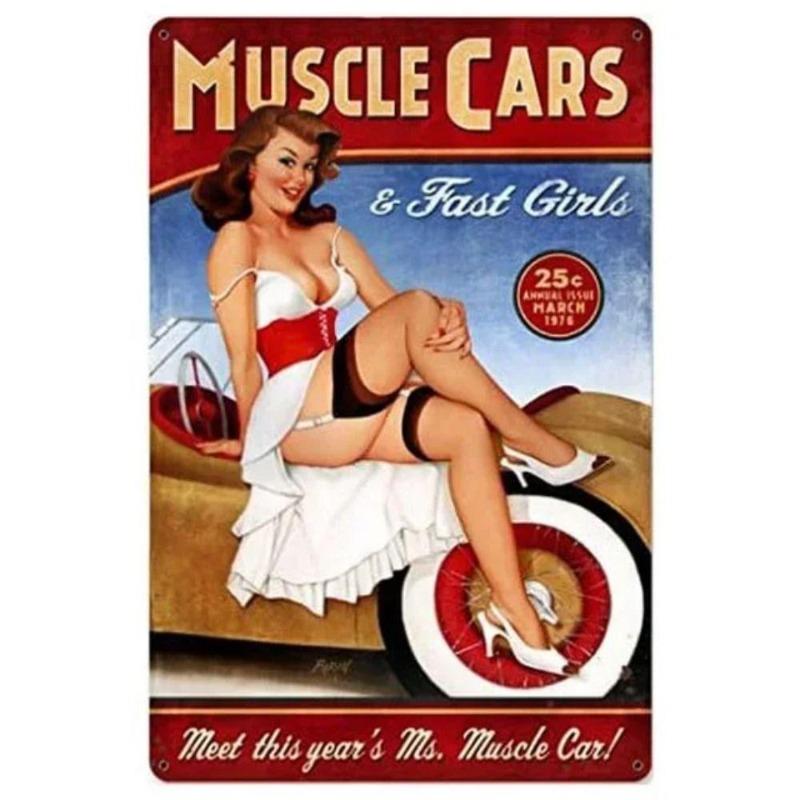 Pinup Girl Metal Tin Sign for Garage Workshop Decor 20x30cm