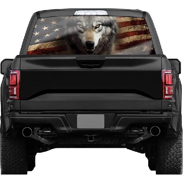 American Flag Truck Rear Window Decals - Deer Perforated Vinyl See-Through Stickers, Gifts For Men, Dad, Boyfriend, Truck Owners, Easy To Tall, UV